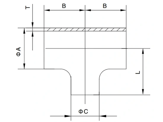 3A Long Reducing Tee, Straight End, Welded