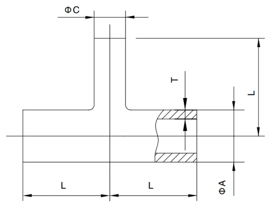 DIN Reducing Tee, Straight End, Welded